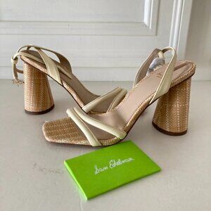 NWOT Sam Edelman Free People Kia Rattan & Leather Square Toe Heels Sz 7.5